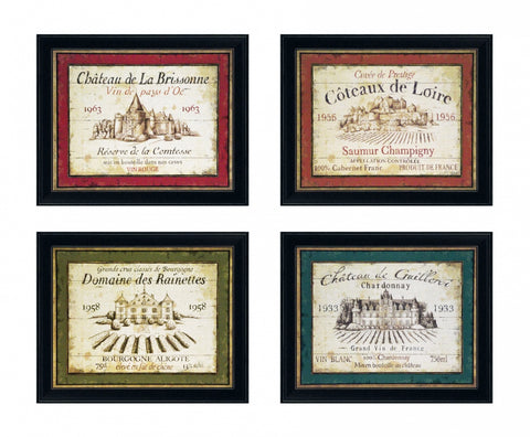 Zestaw czterech obrazów - Stare etykiety francuskich win - reprodukcje WI2560, WI2561, WI2562 i WI2563 oprawione w ramy 36x28 cm - Obrazy Reprodukcje Ramy | ergopaul.pl