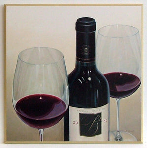 Obraz - Czerwone wino, butelka z kieliszkami - reprodukcja na płycie A6065 51x51 cm - Obrazy Reprodukcje Ramy | ergopaul.pl