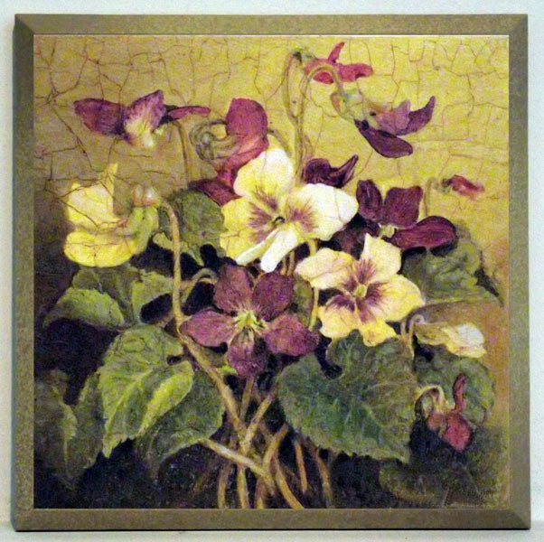 Obraz - Kwiaty vintage, fiołki - reprodukcja na płycie D0808 19x19 cm - Obrazy Reprodukcje Ramy | ergopaul.pl