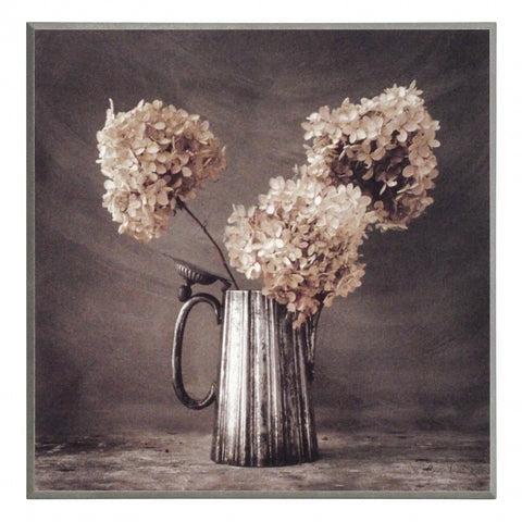 Obraz - Zasuszone kwiaty hortensji w metalowym dzbanku - reprodukcja na płycie A3793EX 31x31 cm - Obrazy Reprodukcje Ramy | ergopaul.pl