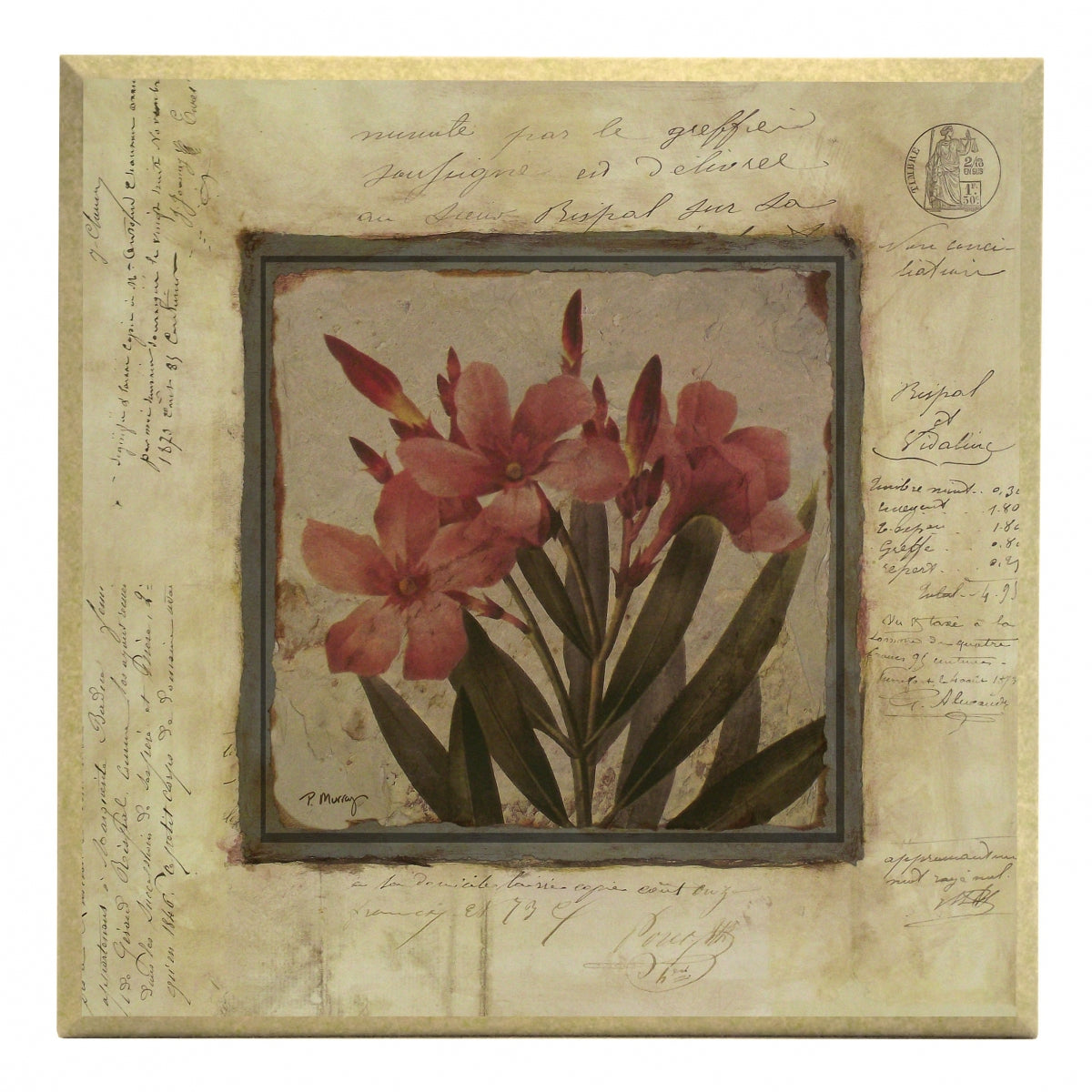 Obraz - Srebrna kolekcja - kwiaty, oleander - reprodukcja A2576 na płycie z pogrubieniem 31x31 cm. - Obrazy Reprodukcje Ramy | ergopaul.pl