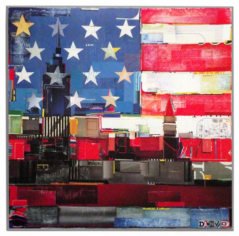 Obraz - Symbole USA na tle amerykańskiej flagi - reprodukcja na płycie WI2030 68x68 cm - Obrazy Reprodukcje Ramy | ergopaul.pl