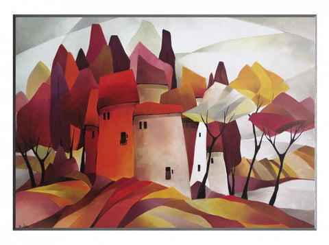 Obraz - Kolorowe miasto na pagórkach - reprodukcja na płycie AB355 71x51 cm - Obrazy Reprodukcje Ramy | ergopaul.pl
