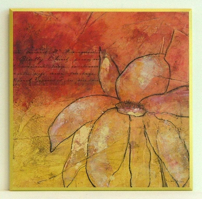 Obraz - Czerwono - żółta kompozycja z kwiatkiem - reprodukcja na płycie A4266 41x41 cm. - Obrazy Reprodukcje Ramy | ergopaul.pl
