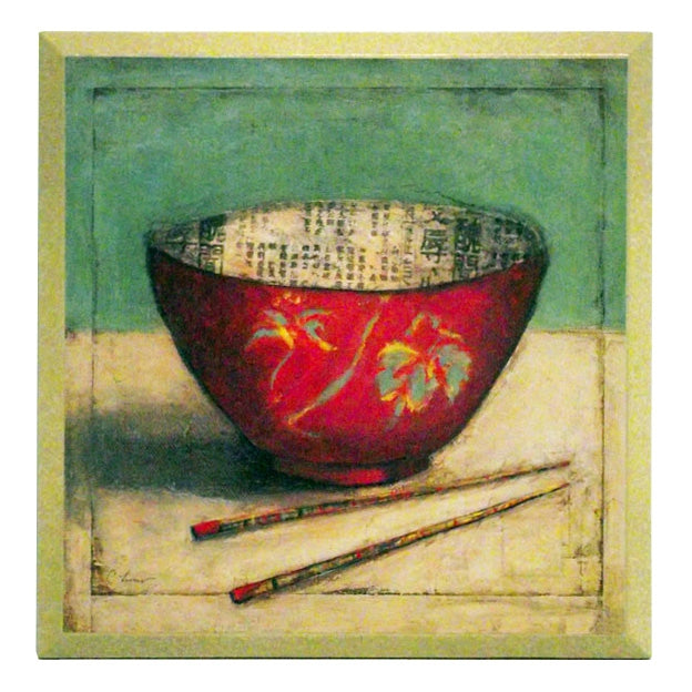 Obraz - Azjatycka ceramika, czerwona miseczka - reprodukcja D2939 na płycie 19x19 cm. - Obrazy Reprodukcje Ramy | ergopaul.pl