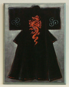 Obraz - Czarne kimono z czerwonym smokiem- reprodukcja JDP1008 na płycie 31x41 cm. - Obrazy Reprodukcje Ramy | ergopaul.pl